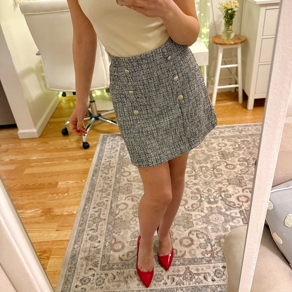 Elegant Black and White Tweed Skirt